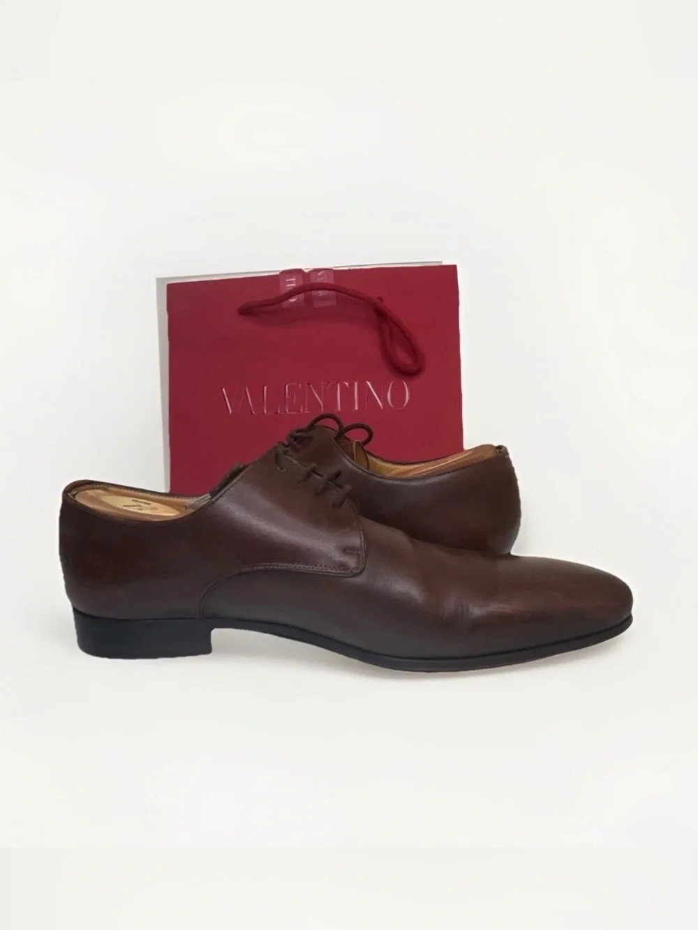 Valentino Garavani Brown Leather Derby Dress Shoe Lace Up Men's Size EU40 US 7